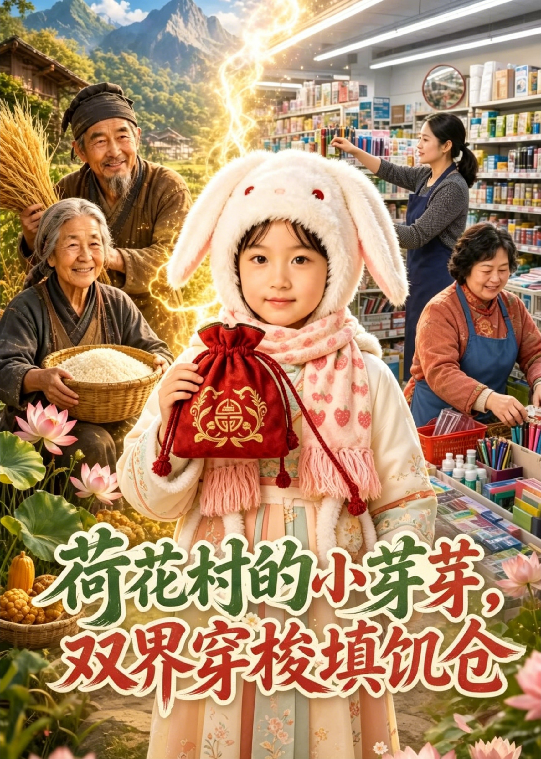 荷花村的小芽芽，双界穿梭填饥仓